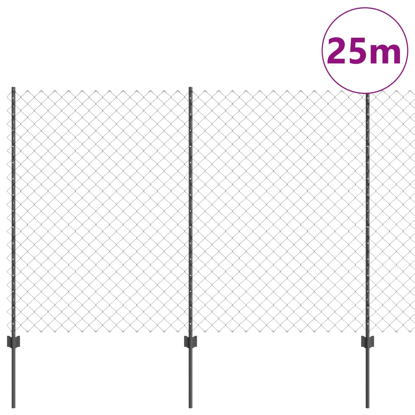 Chain Link Fence with Post 25 x 1.6 m (W x H) PVC-Coated Steel