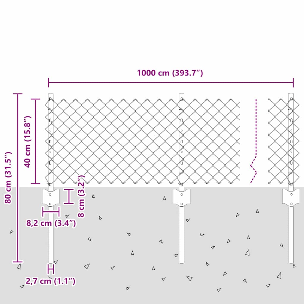 Chain Link Fence with Post 10 x 0.4 m (W x H)