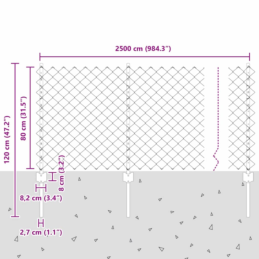 Chain Link Fence with Post 25 x 0.8 m (W x H)