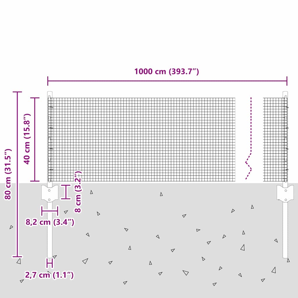 Welded Wire Fence with Post 10 x 0.4 m (W x H)