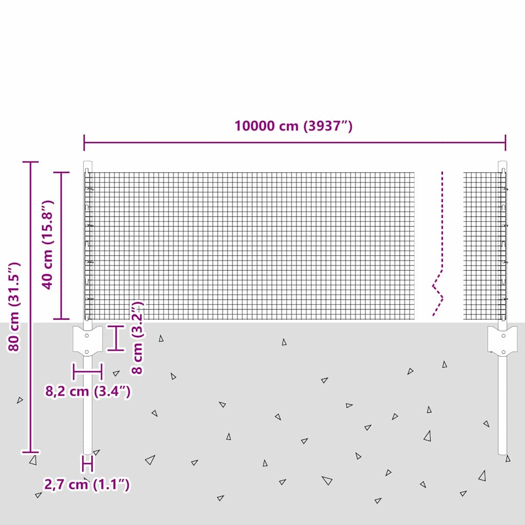 Welded Wire Fence with Post 100 x 0.4 m (W x H)