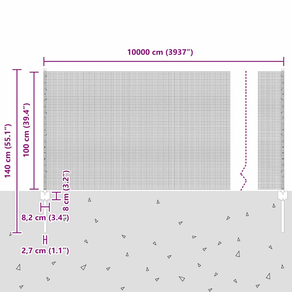 Welded Wire Fence with Post 100 x 1 m (W x H) PVC-Coated Steel