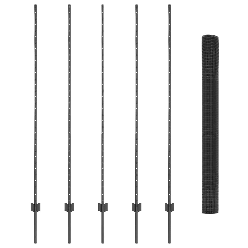 Welded Wire Fence with Post 10 x 1.6 m (W x H) PVC-Coated Steel