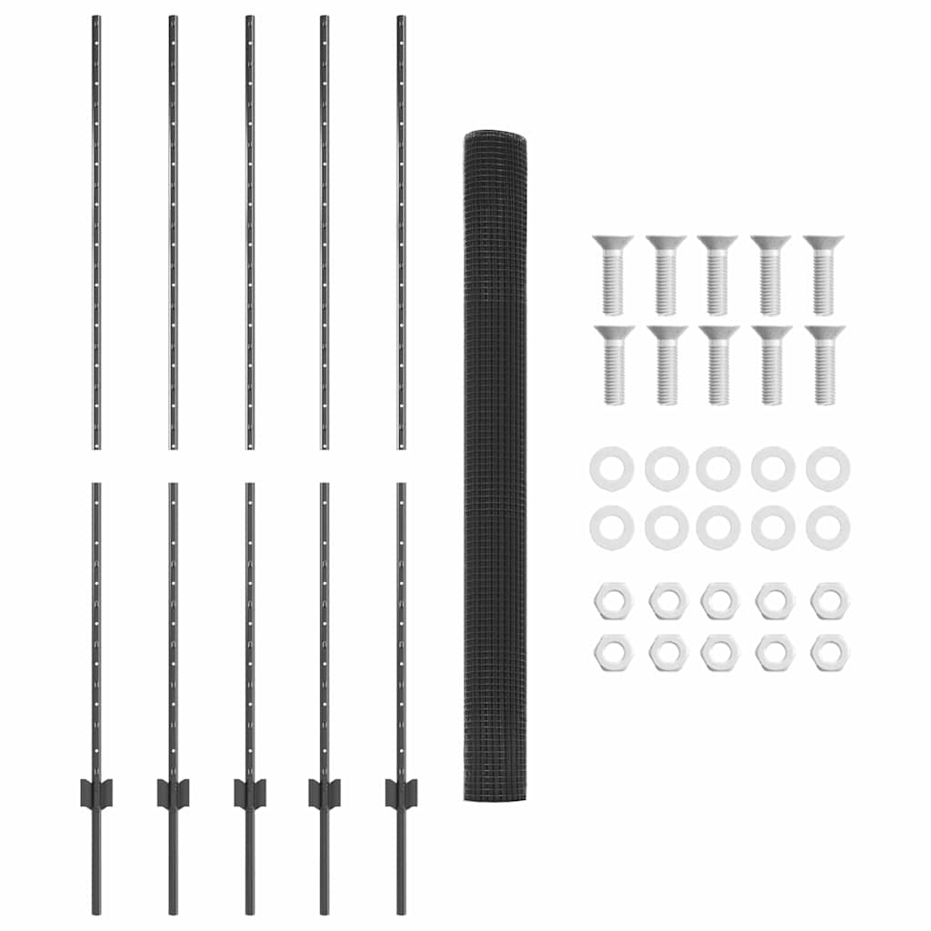 Welded Wire Fence with Post 10 x 1.6 m (W x H) PVC-Coated Steel
