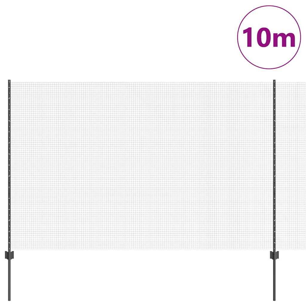 Welded Wire Fence with Post 10 x 1.6 m (W x H) PVC-Coated Steel