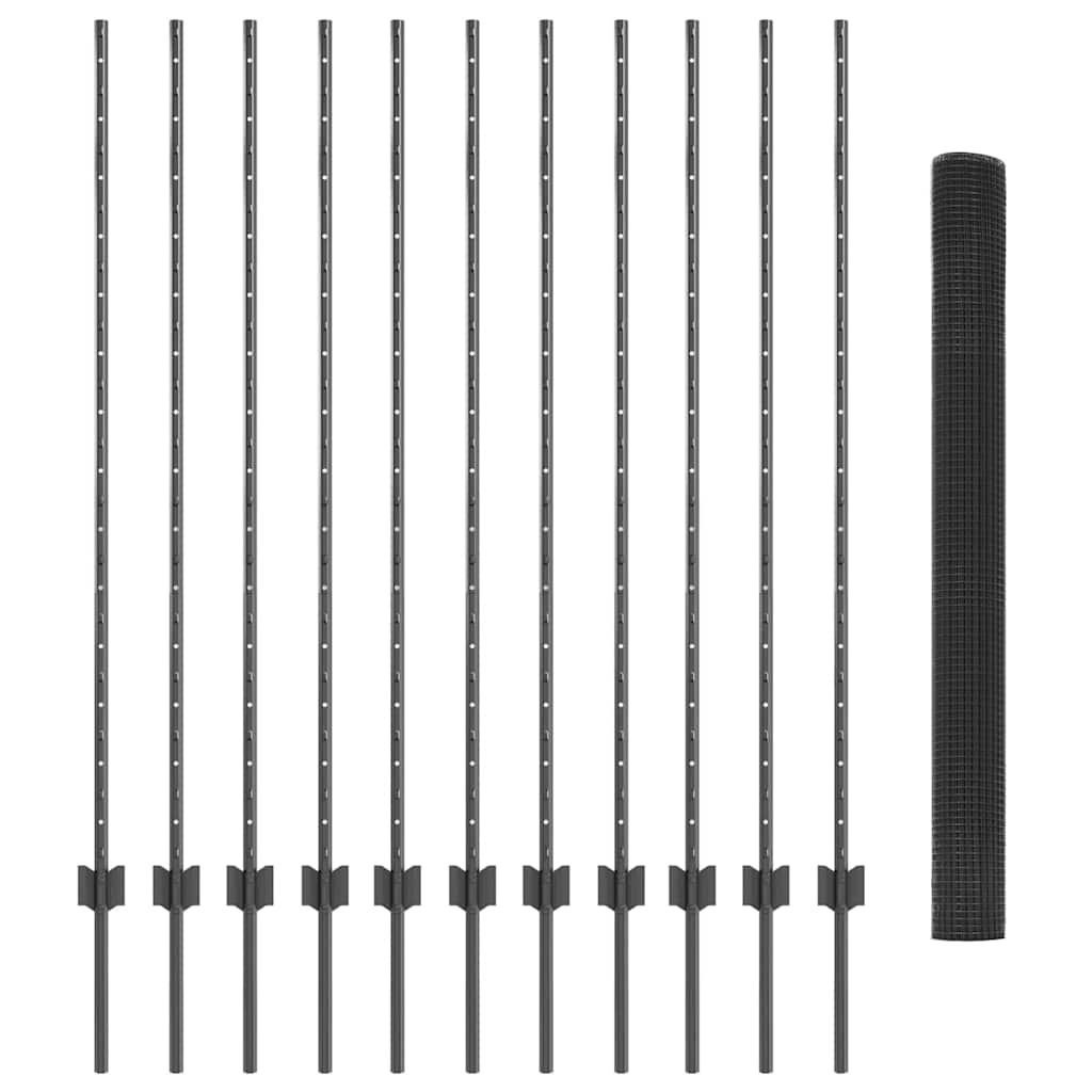 Welded Wire Fence with Post 25 x 1.4 m (W x H) PVC-Coated Steel