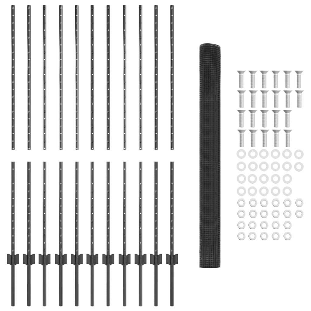 Welded Wire Fence with Post 25 x 1.4 m (W x H) PVC-Coated Steel