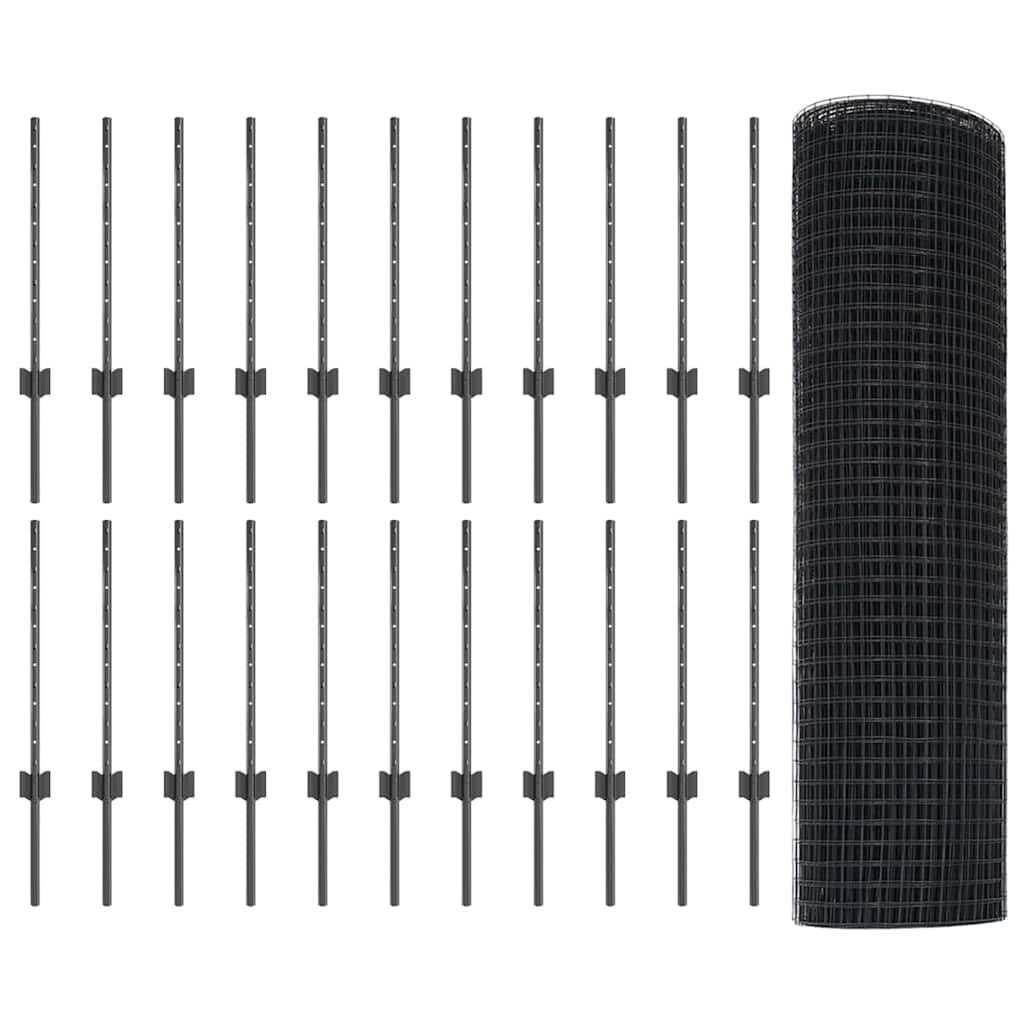 Welded Wire Fence with Post 50 x 0.5 m (W x H) PVC-Coated Steel