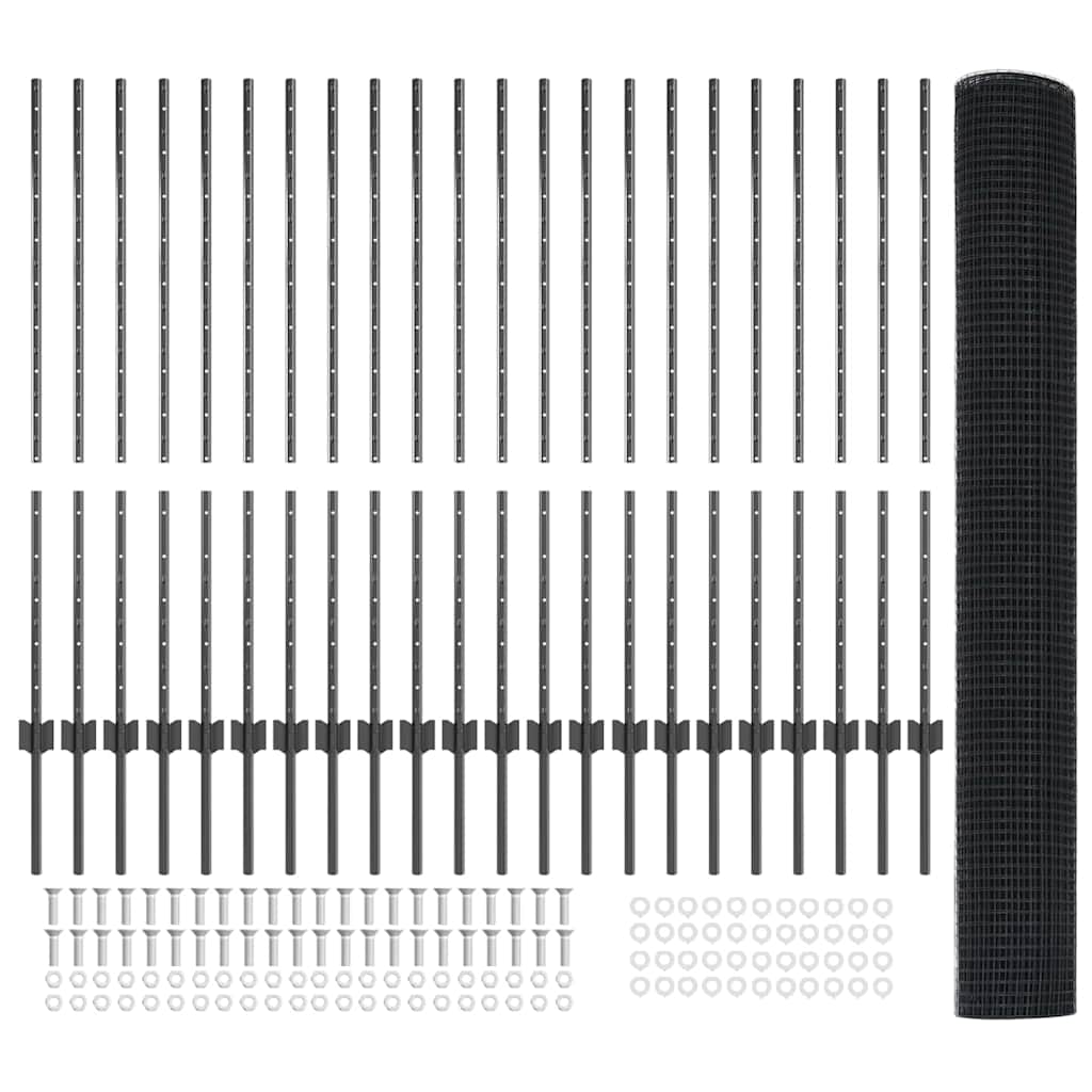 Welded Wire Fence with Post 50 x 1.2 m (W x H) PVC-Coated Steel