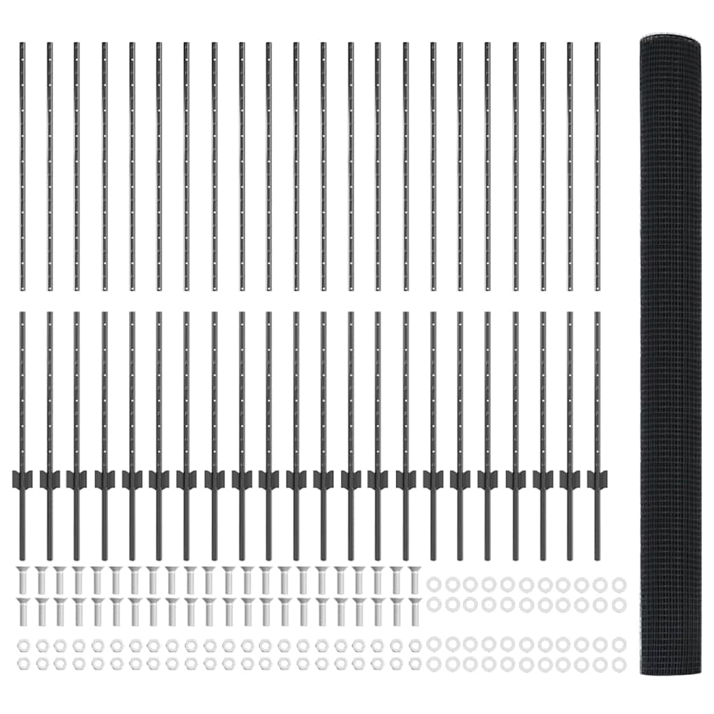 Welded Wire Fence with Post 50 x 1.4 m (W x H) PVC-Coated Steel