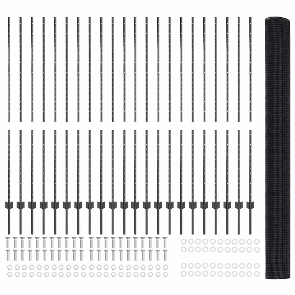 Welded Wire Fence with Post 50 x 1.5 m (W x H) PVC-Coated Steel