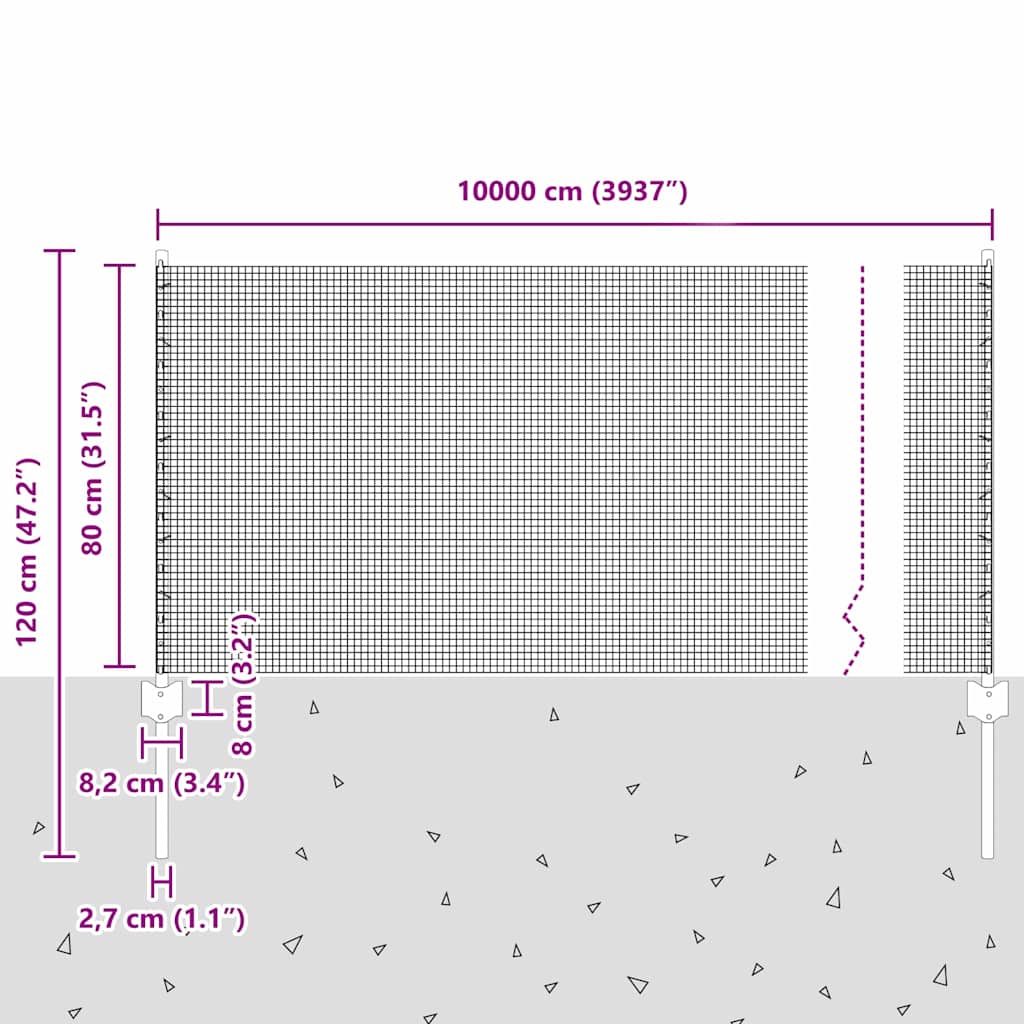 Welded Wire Fence with Post 100 x 0.8 m (W x H)