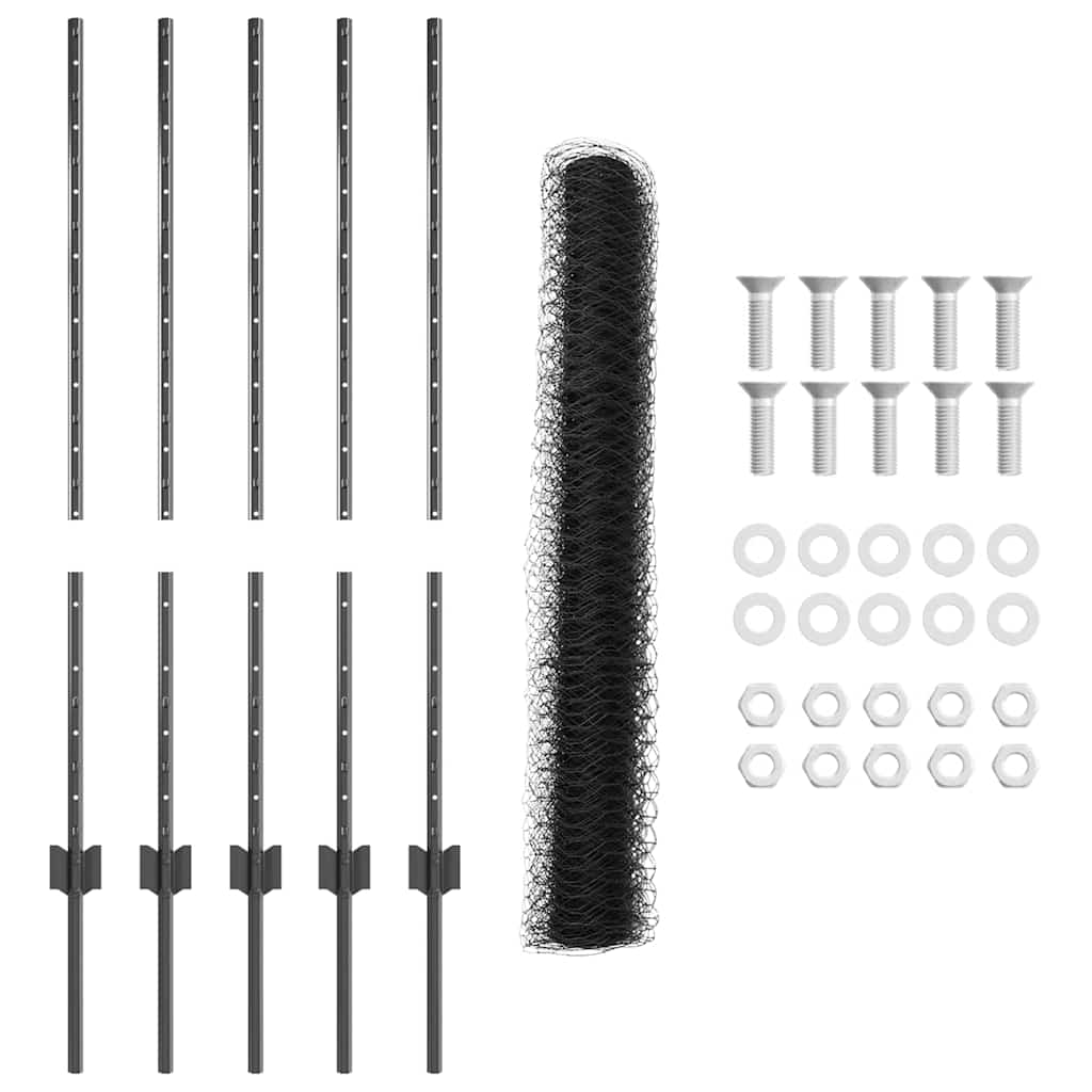 Welded Wire Fence 10 x 0.8 m (W x H) PVC-Coated Steel Grey Mesh
