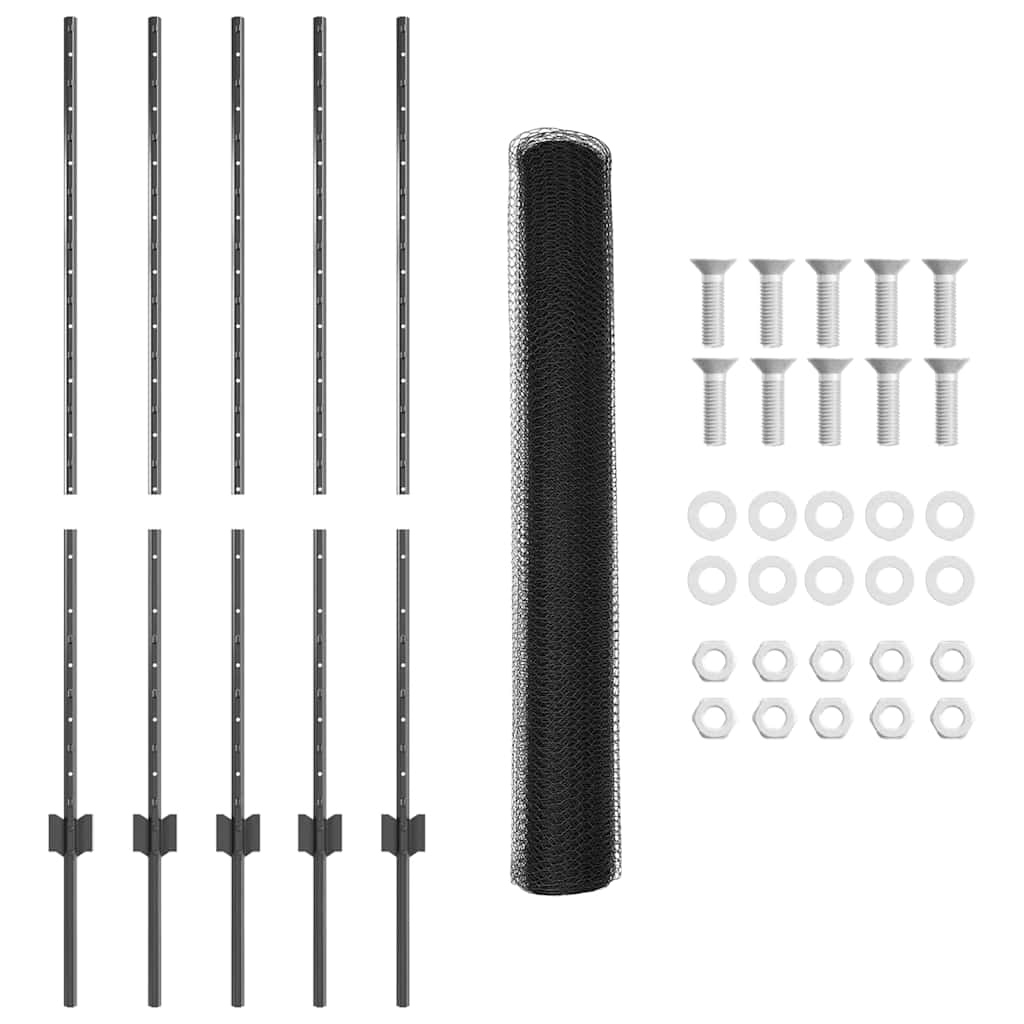 Welded Wire Fence 10 x 1.2 m (W x H) PVC-Coated Steel Grey Mesh