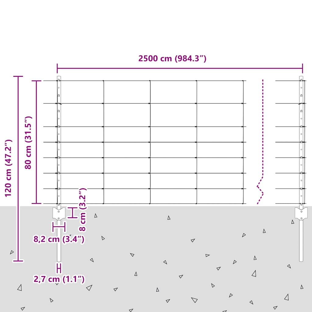 Wild Fence with Posts 25 x 0.8 m (W x H)
