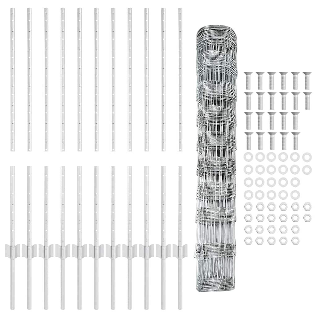 Wild Fence with Posts 25 x 1 m (W x H) Hot-Dip Galvanised Steel