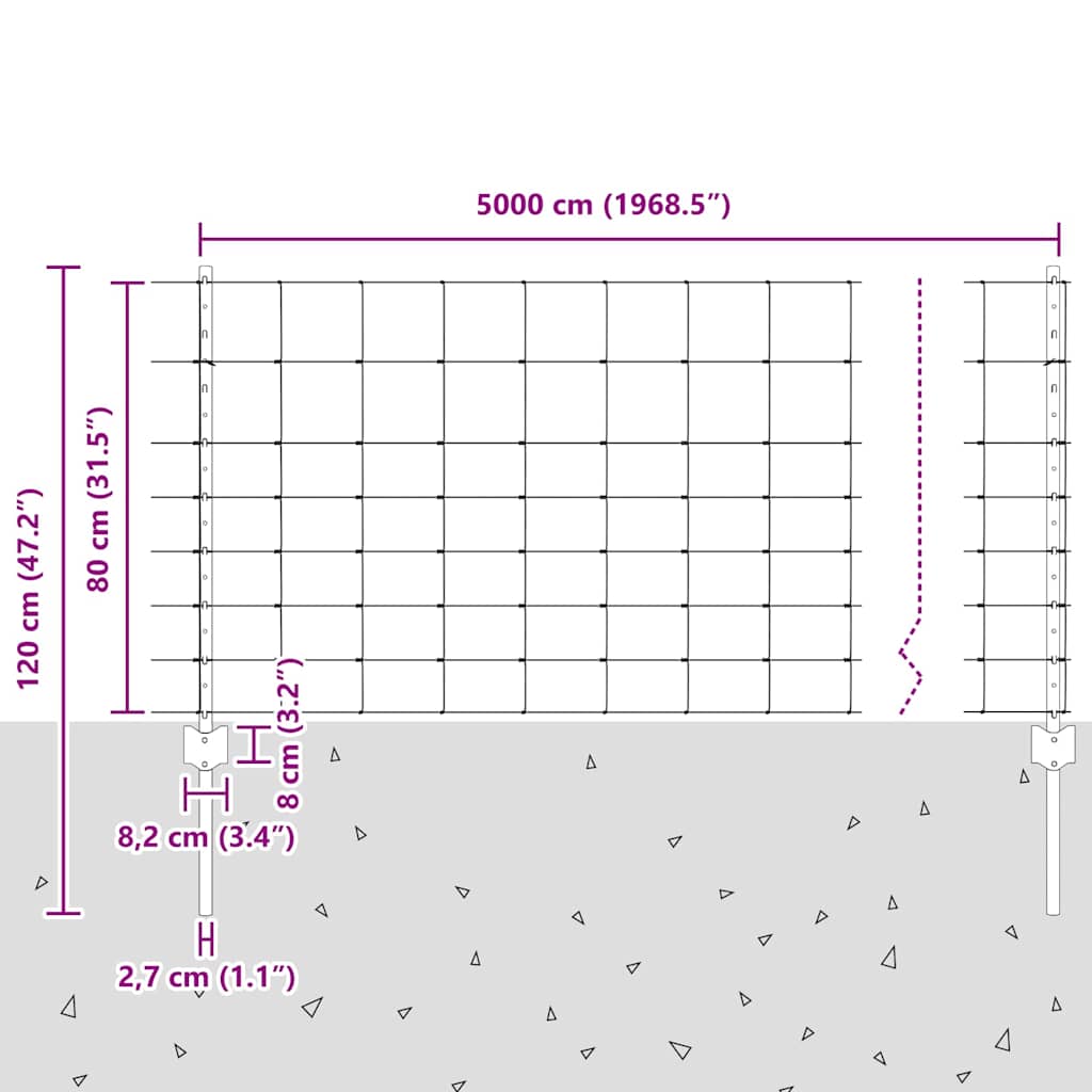 Wild Fence with Posts 50 x 0.8 m (W x H)