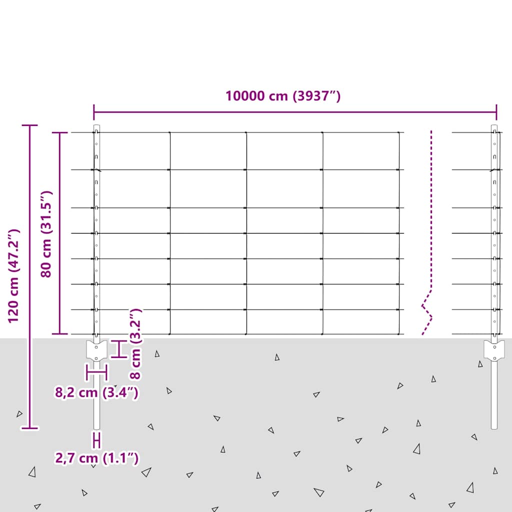 Wild Fence with Posts 100 x 0.8 m (W x H)