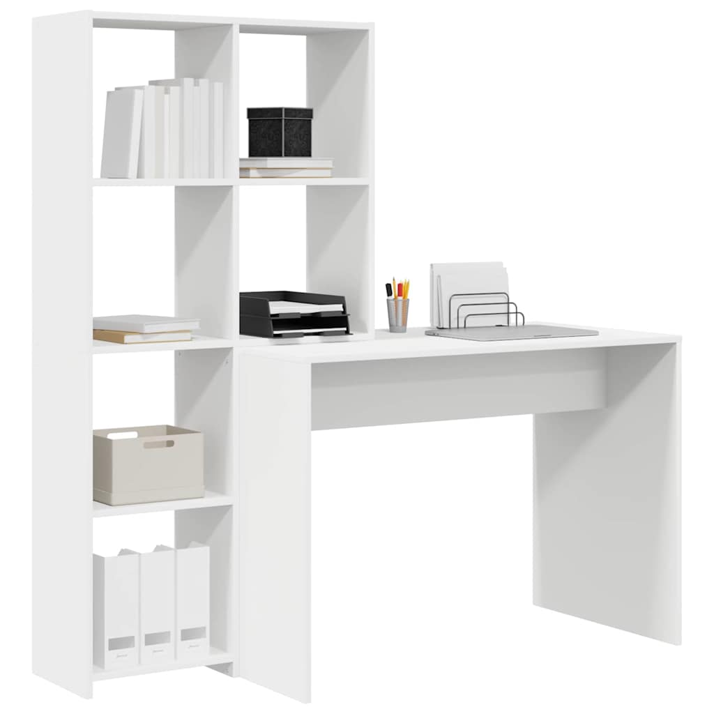 Desk White Engineered Wood 138.5 x 55 x 143 cm