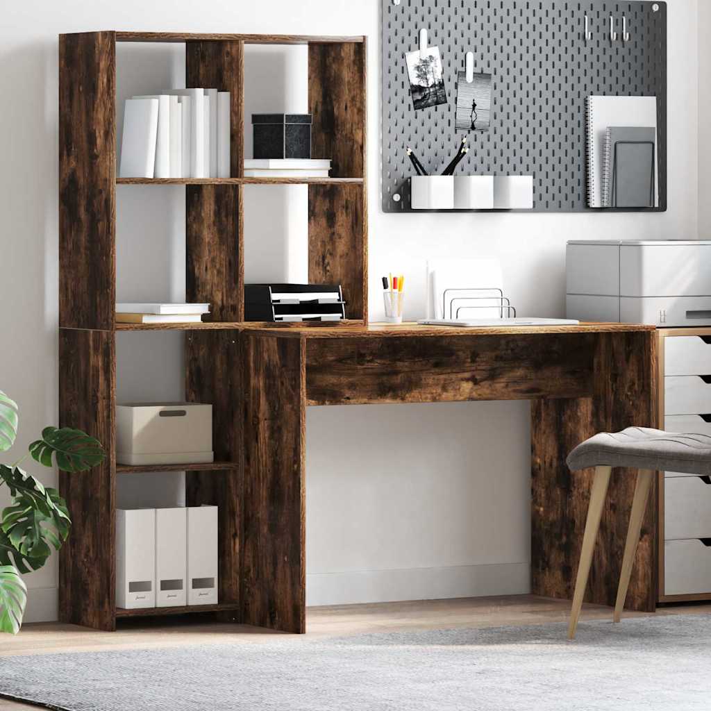 Desk Smoked Oak Engineered Wood 138.5 x 55 x 143 cm