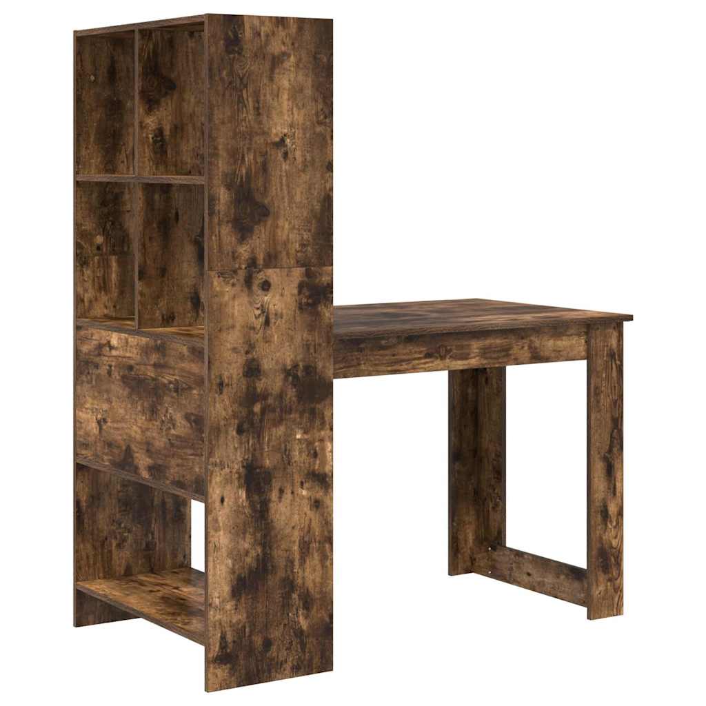 Desk with Shelf Smoked Oak 122 x 67 x 145 cm Engineered Wood