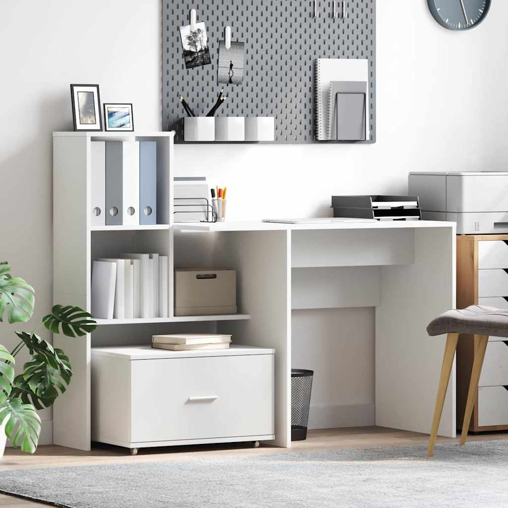 Desk White Engineered Wood 131.5 x 50 x 106.5 cm
