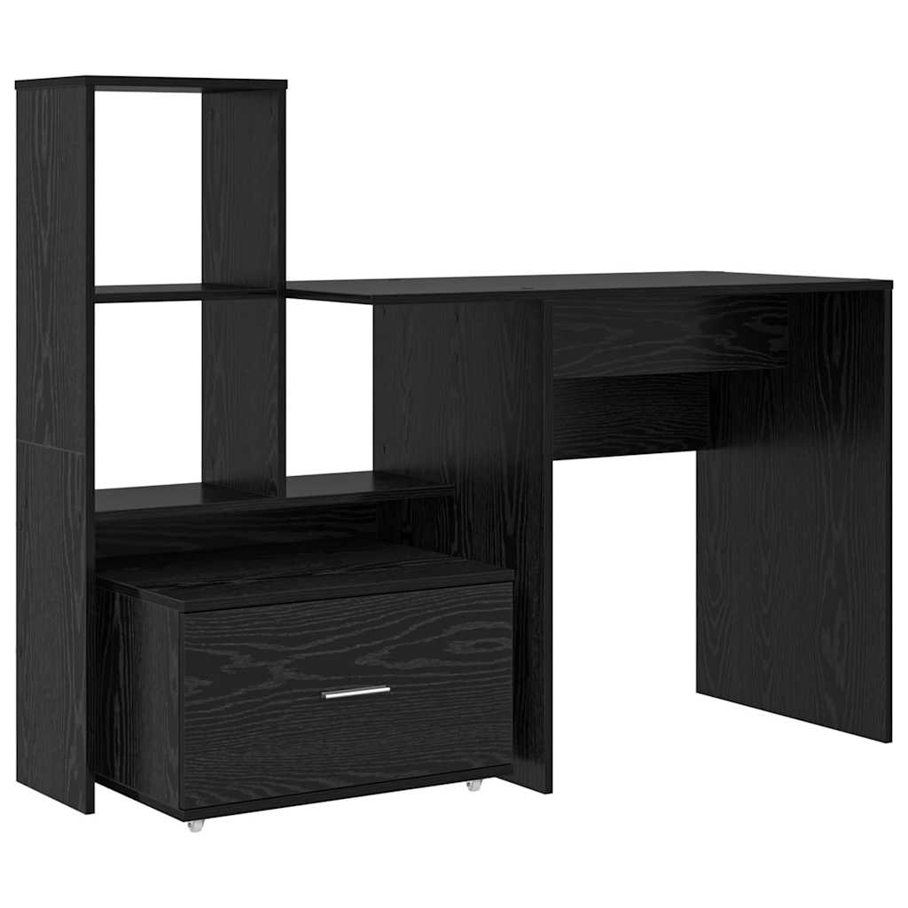 Desk with Shelf Black Oak 131.5 x 50 x 106.5 cm Engineered Wood