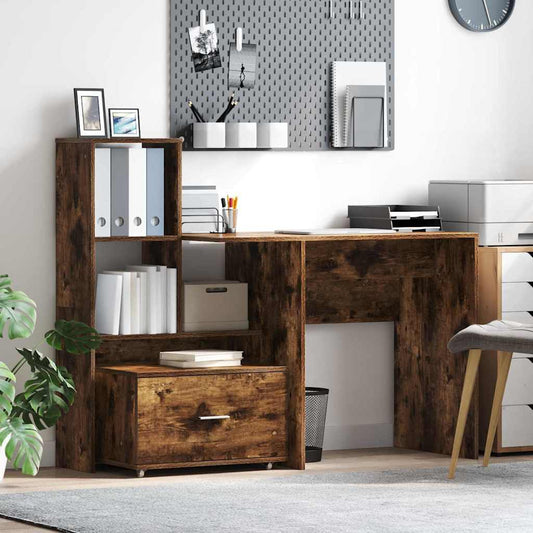 Desk Smoked Oak 131.5 x 50 x 106.5 cm Engineered Wood