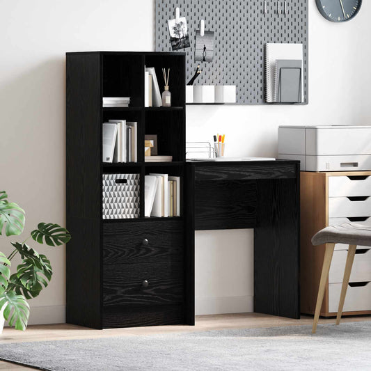 Desk with Drawer with Shelf with Storage 2 pcs Black Oak
