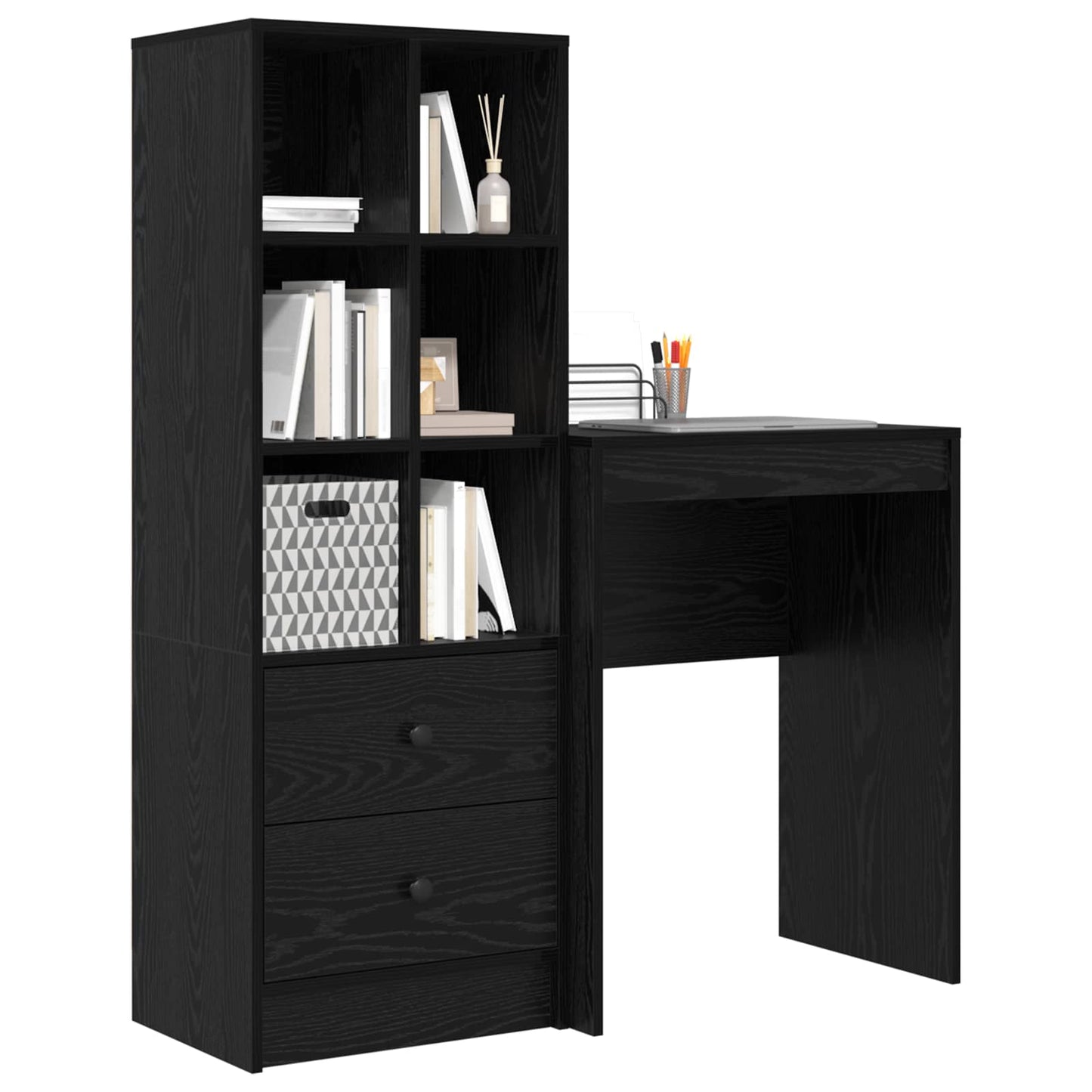 Desk with Drawer with Shelf with Storage 2 pcs Black Oak