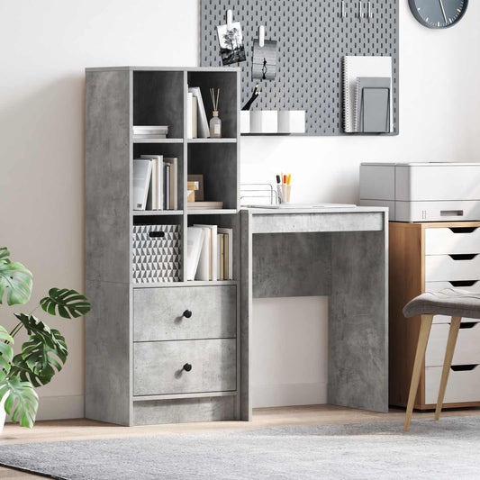 Desk with Drawer with Shelf with Storage 2 pcs Concrete Grey