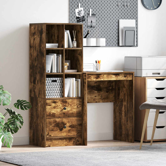 Desk with Drawer with Shelf with Storage 2 pcs Smoked Oak