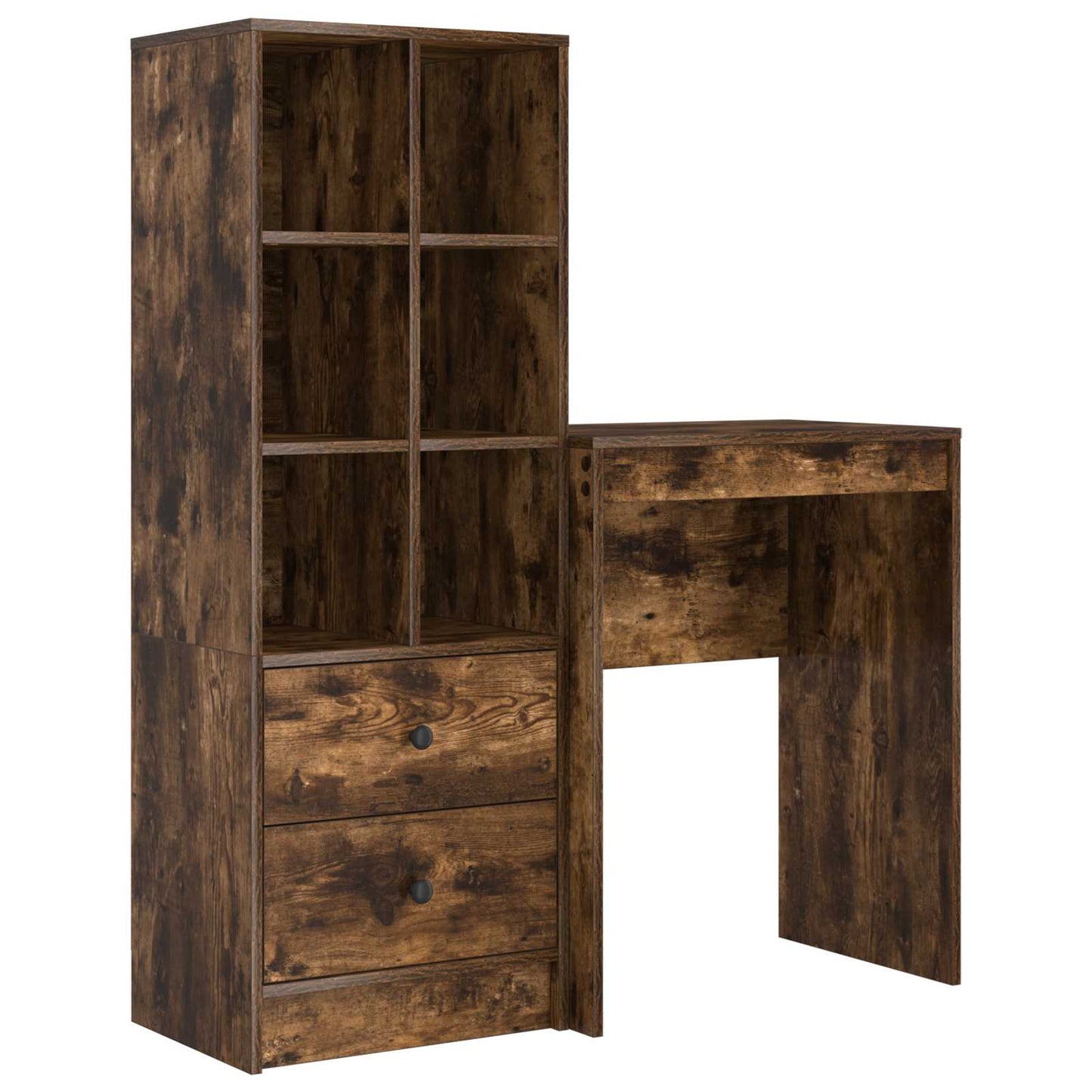 Desk with Drawer with Shelf with Storage 2 pcs Smoked Oak
