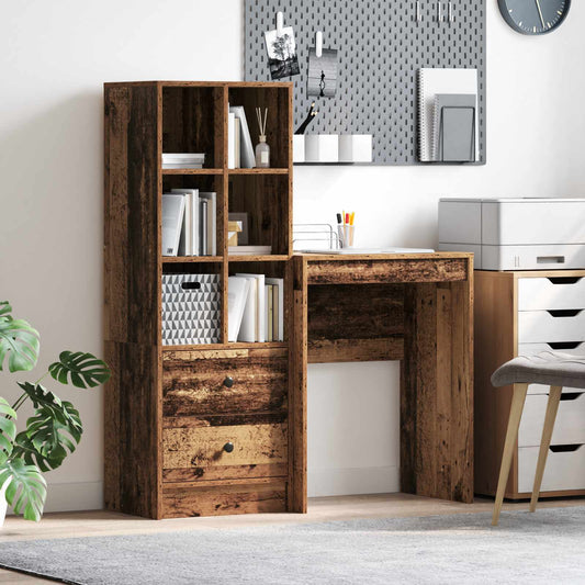 Desk with Drawer with Shelf with Storage 2 pcs Old Wood