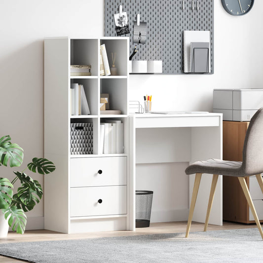 Desk with Drawer with Shelf with Storage 2 pcs White