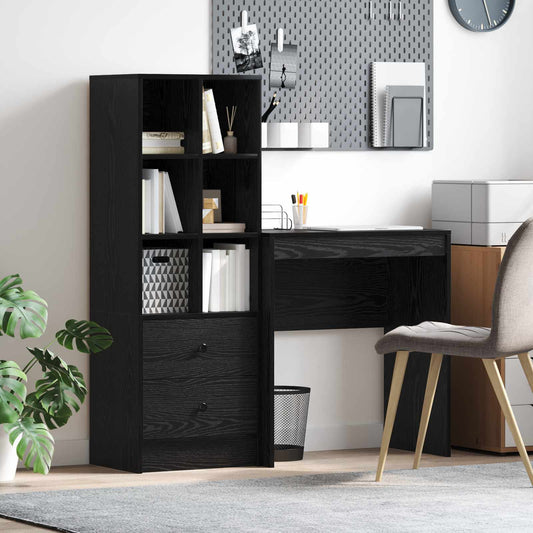 Desk with Drawer with Shelf with Storage 2 pcs Black Oak