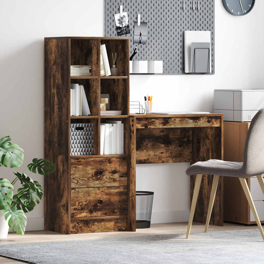 Desk with Drawer with Shelf with Storage 2 pcs Smoked Oak