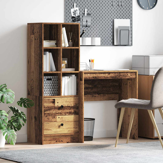 Desk with Drawer with Shelf with Storage 2 pcs Old Wood