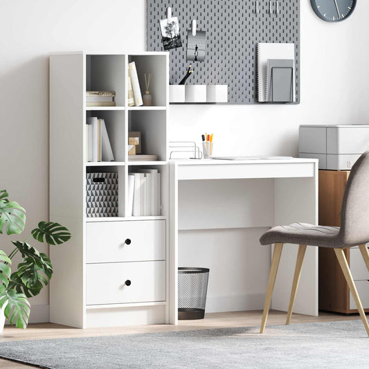 Desk with Drawer with Shelf with Storage 2 pcs White