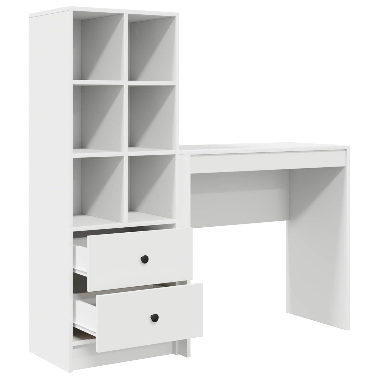 Desk with Drawer with Shelf with Storage 2 pcs White