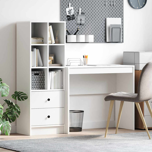 Desk with Drawer with Shelf with Storage 2 pcs White
