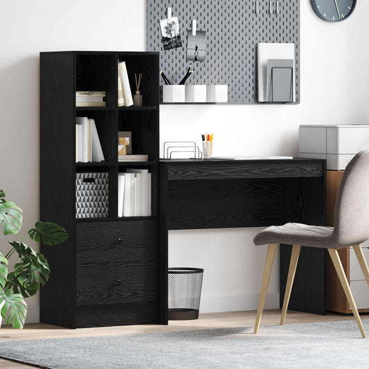 Desk with Drawer with Shelf with Storage 2 pcs Black Oak