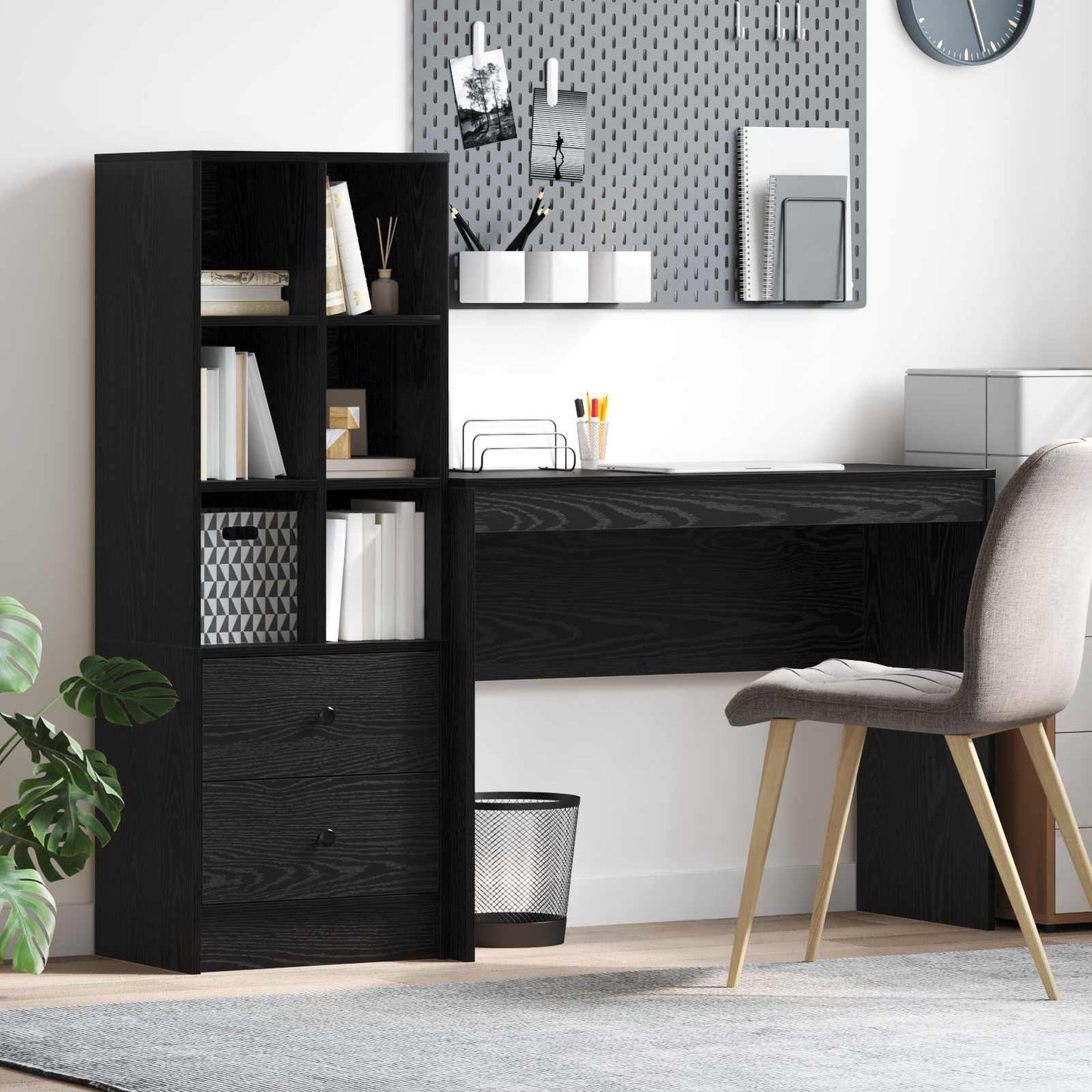 Desk with Drawer with Shelf with Storage 2 pcs Black Oak