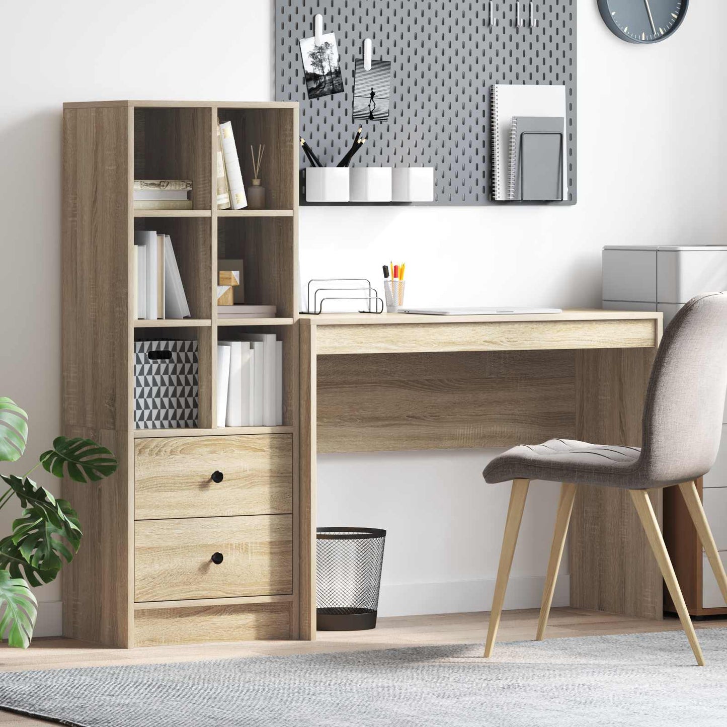 Desk with Drawer with Shelf with Storage 2 pcs Sonoma Oak