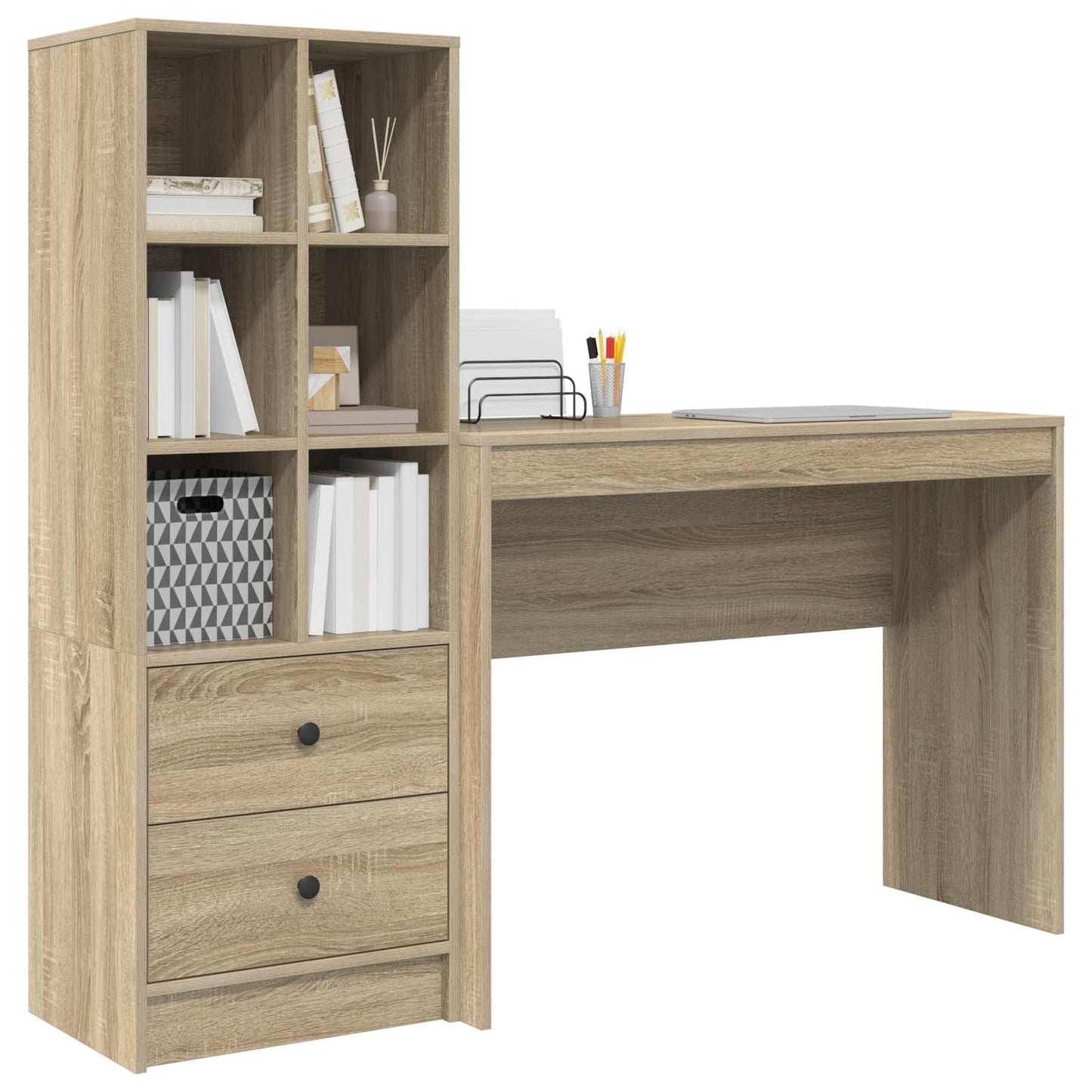 Desk with Drawer with Shelf with Storage 2 pcs Sonoma Oak