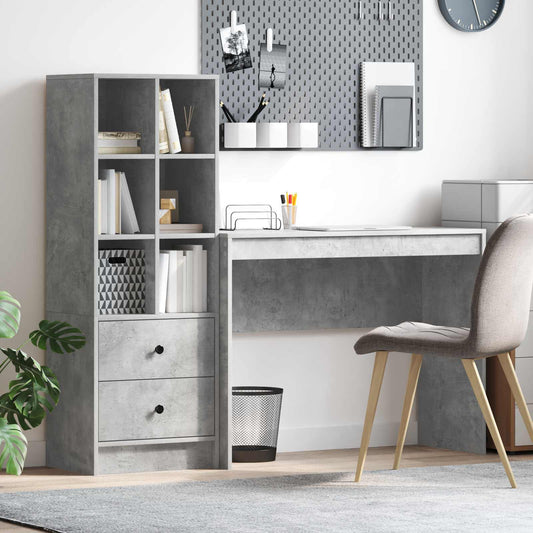 Desk with Drawer with Shelf with Storage 2 pcs Concrete Grey