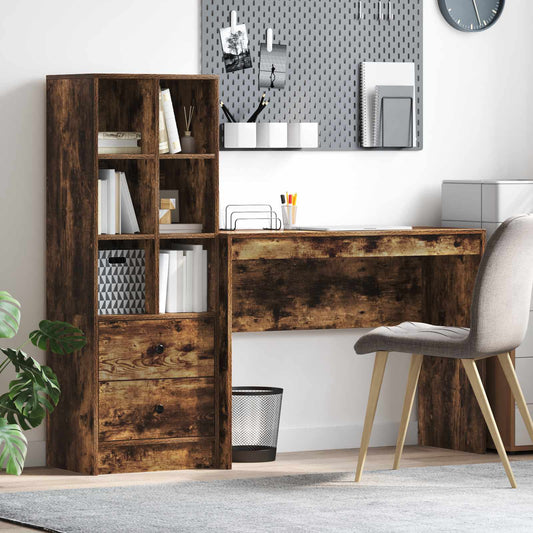 Desk with Drawer with Shelf with Storage 2 pcs Smoked Oak