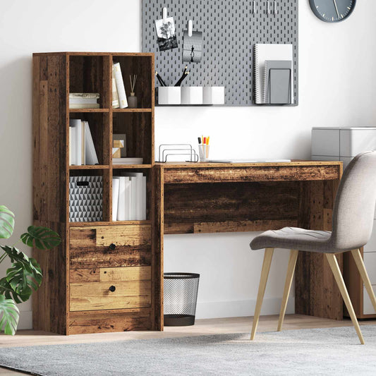 Desk with Drawer with Shelf with Storage 2 pcs Old Wood
