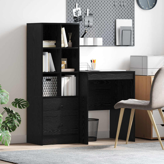 Desk with Drawer with Shelf with Storage 2 pcs Black Oak