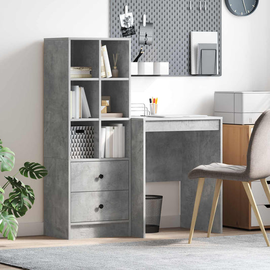 Desk with Drawer with Shelf with Storage 2 pcs Concrete Grey